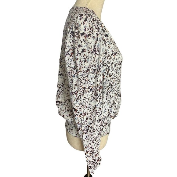 AFRM Bodysuit Puffed Ruched Sleeves Plunged Overlap V Neck Abstract Sz M - Picture 6 of 10